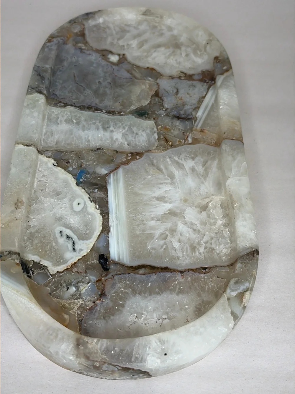 Natural Stone Agate Tray Trinket Dish 12 x 6 - Pottery Barn Style - NEW